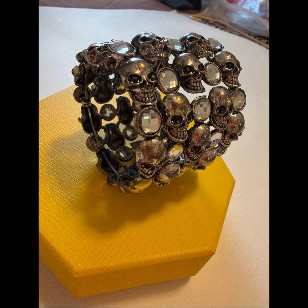 Silver Skull Bracelet with Rhinestones